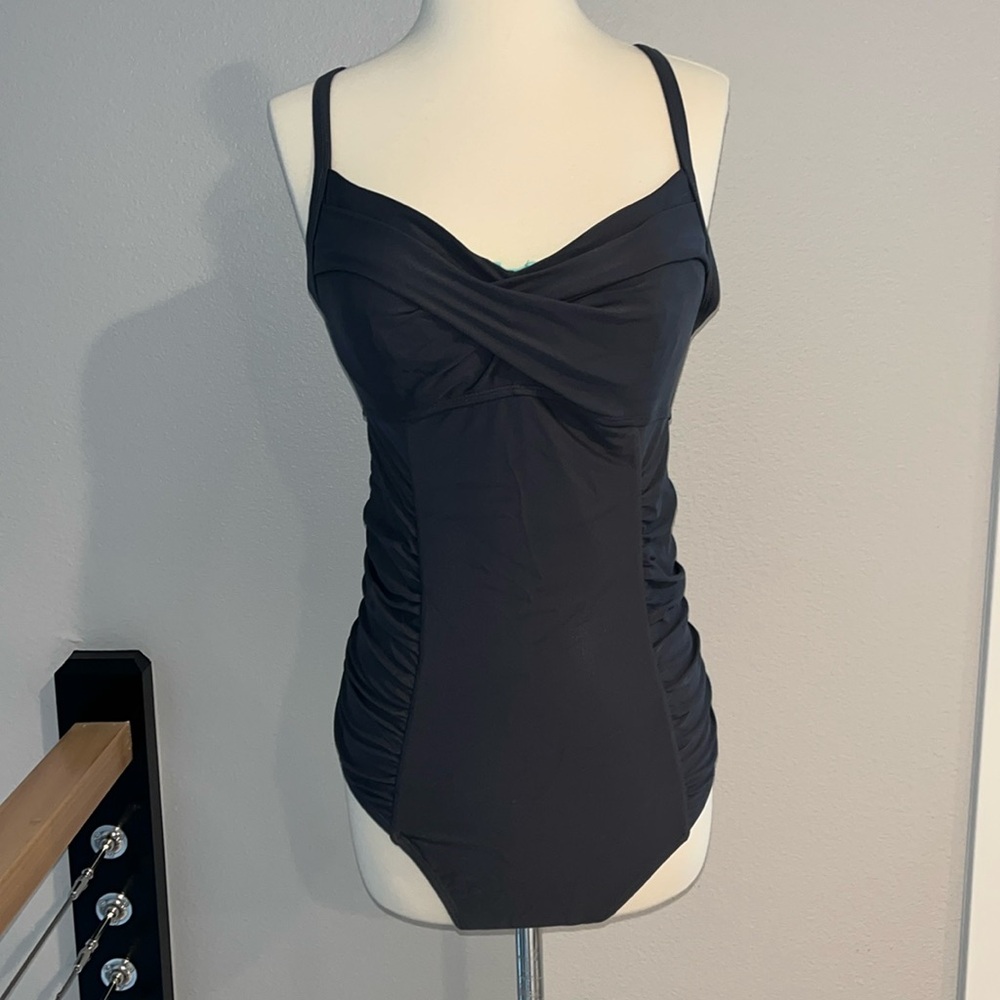 Athleta swimsuit with side ruching for slimming look - size 36 B/C tall